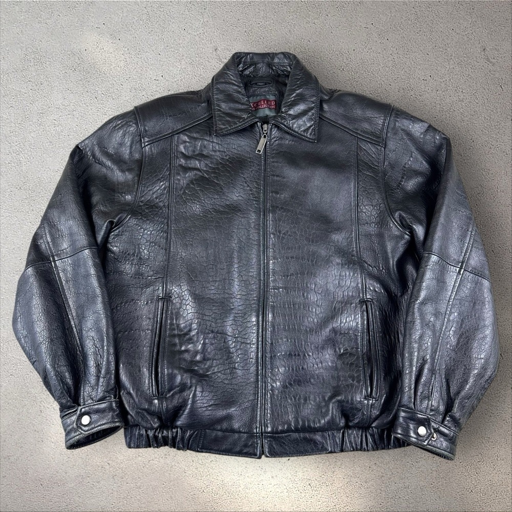 Vintage Excelled Leather Bomber Jacket Men's L Black 90s Quality Lined